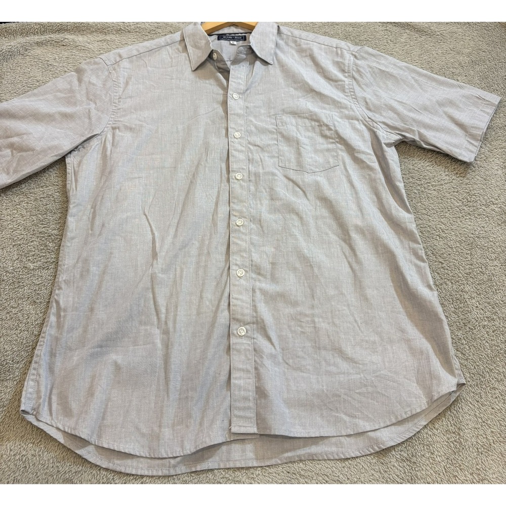 Blade + Blue Mens Short Sleeve Button Down Shirt Grey Micro Check Large SF USA - Picture 3 of 11
